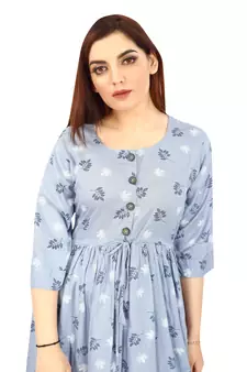 Blue printed rayon kurtas-and-kurtis