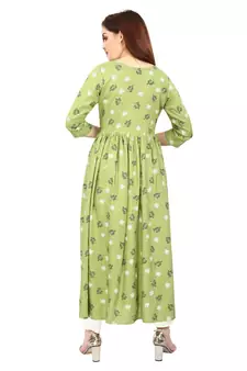 Green printed rayon kurtas-and-kurtis
