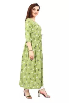 Green printed rayon kurtas-and-kurtis