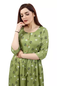 Green printed rayon kurtas-and-kurtis