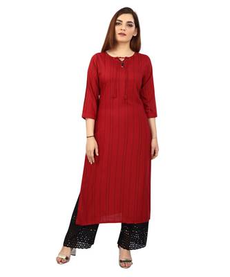 Maroon printed rayon kurtas-and-kurtis 2