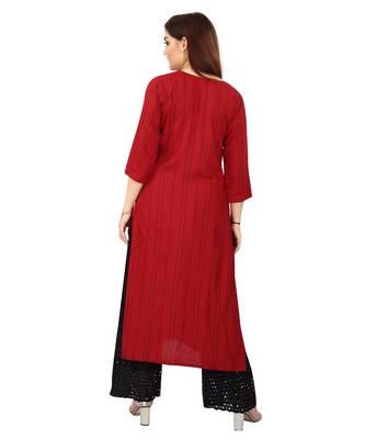 Maroon printed rayon kurtas-and-kurtis 3