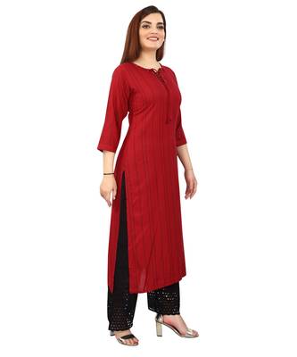 Maroon printed rayon kurtas-and-kurtis 4