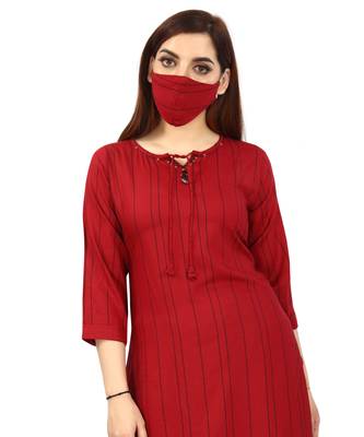 Maroon printed rayon kurtas-and-kurtis 1