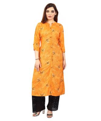 Orange printed rayon kurtas-and-kurtis 1