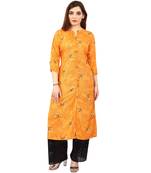 Orange printed rayon kurtas-and-kurtis