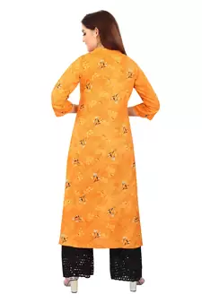 Orange printed rayon kurtas-and-kurtis