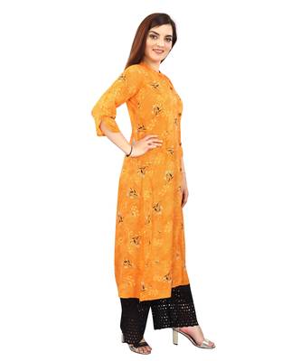 Orange printed rayon kurtas-and-kurtis 3