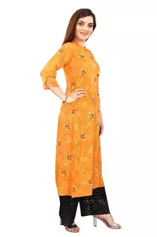 Orange printed rayon kurtas-and-kurtis