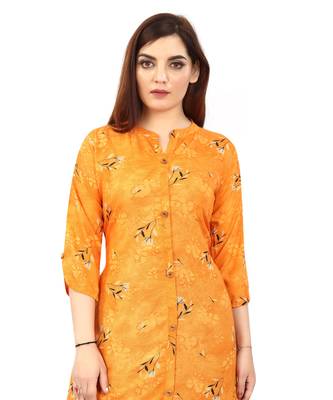 Orange printed rayon kurtas-and-kurtis 4