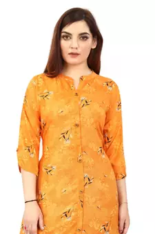 Orange printed rayon kurtas-and-kurtis