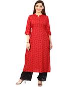 Red printed rayon kurtas-and-kurtis