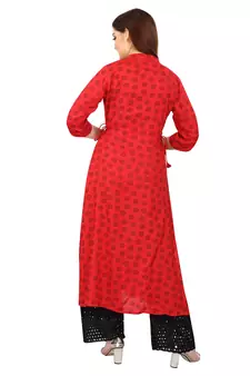 Red printed rayon kurtas-and-kurtis