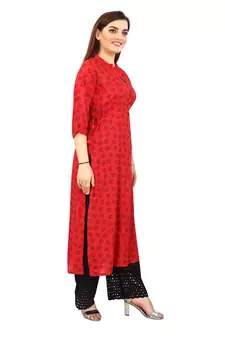 Red printed rayon kurtas-and-kurtis