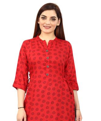 Red printed rayon kurtas-and-kurtis 4