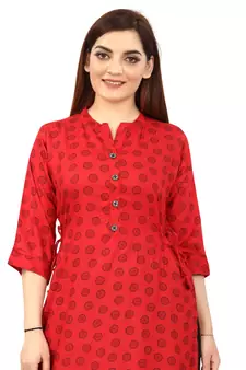 Red printed rayon kurtas-and-kurtis