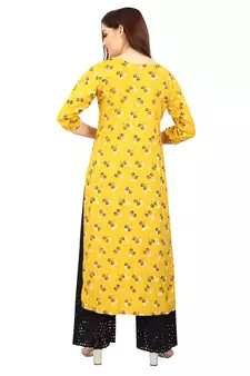 Mustard printed rayon kurtas-and-kurtis