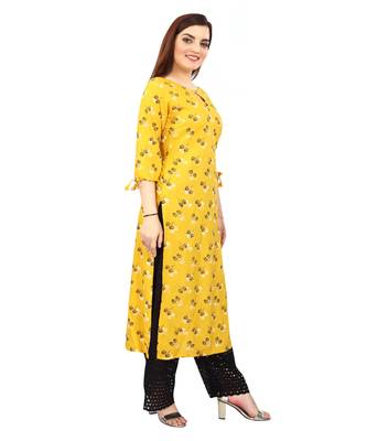 Mustard printed rayon kurtas-and-kurtis 3