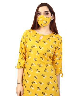 Mustard printed rayon kurtas-and-kurtis 4
