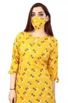 Mustard printed rayon kurtas-and-kurtis
