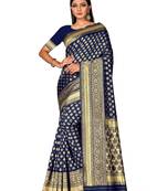 Mehrang Woven Banarasi Silk Blend, Jacquard Saree  (Navy Blue, Gold)