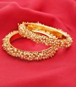 Designer Golden Bunched Pearl Bridal Wedding Bangle Set