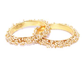 Designer Golden Bunched Pearl Bridal Wedding Bangle Set 2