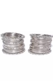 Set of 40 Designer oxidised Metal Silver Bridal Wedding Indian Bangle Set