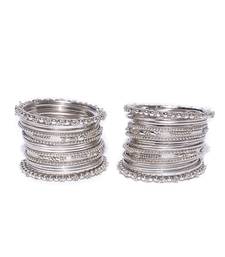Set of 40 Designer oxidised Metal Silver Bridal Wedding Indian Bangle Set