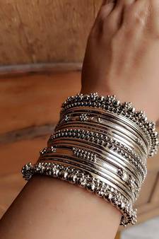 Set of 40 Designer oxidised Metal Silver Bridal Wedding Indian Bangle Set