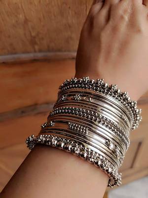 Set of 40 Designer oxidised Metal Silver Bridal Wedding Indian Bangle Set 2