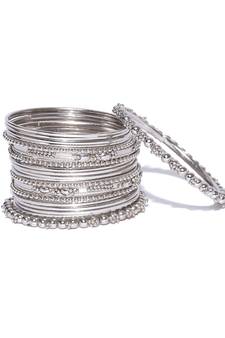 Set of 20 Designer oxidised Metal Silver Bridal Wedding Indian Bangle Set