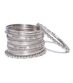 Set of 20 Designer oxidised Metal Silver Bridal Wedding Indian Bangle Set