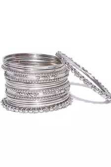 Set of 20 Designer oxidised Metal Silver Bridal Wedding Indian Bangle Set 