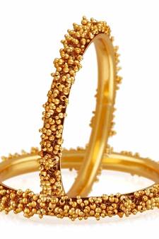 Designer Golden Bunched Pearl Bridal Wedding Bangle Set
