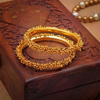 Designer Golden Bunched Pearl Bridal Wedding Bangle Set 2