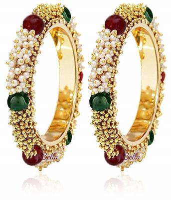 Designer Golden Bunched Pearl Bridal Wedding Bangle Set 1