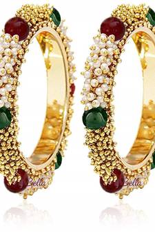 Designer Golden Bunched Pearl Bridal Wedding Bangle Set