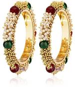 Designer Golden Bunched Pearl Bridal Wedding Bangle Set
