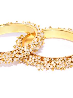 Designer Golden Bunched Pearl Bridal Wedding Bangle Set 1