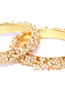 Designer Golden Bunched Pearl Bridal Wedding Bangle Set