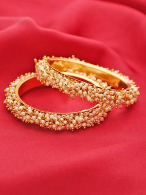 Designer Golden Bunched Pearl Bridal Wedding Bangle Set 2