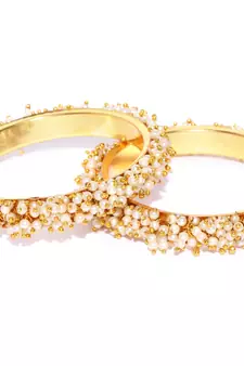 Designer Golden Bunched Pearl Bridal Wedding Bangle Set