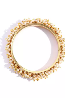 Designer Golden Bunched Pearl Bridal Wedding Bangle Set