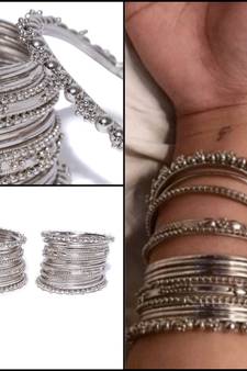 Set of 40 Designer oxidised Metal Silver Bridal Wedding Indian Bangle Set