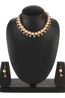 Designer Egyptian Golden Pearl Beaded necklace with matching earrings