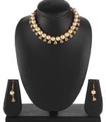 Designer Egyptian Golden Pearl Beaded necklace with matching earrings