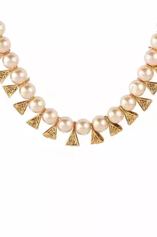 Designer Egyptian Golden Pearl Beaded necklace with matching earrings