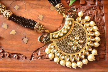 Designer Floral Elephant Motif Meenakari Kundan Studed Onyx Stone Multilayer Necklace Set with Earrings 2