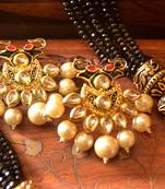 Designer Floral Elephant Motif Meenakari Kundan Studed Onyx Stone Multilayer Necklace Set with Earrings